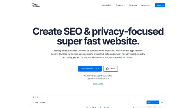 Publii is a new Static CMS with GUI to build an extremely safe, fast and stylish HTML website. It is a desktop-based CMS for Windows, Mac and Linux that makes creating static websites fast and hassle-free, even for beginners.