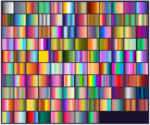 an 8 x 13 grid of colorful squares, each a small sample of a gradient map.