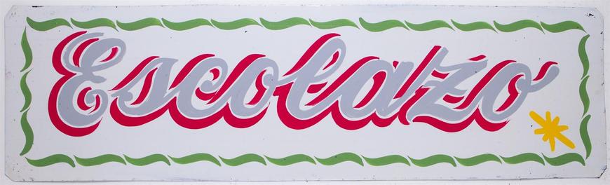 Wide-format hand-painted panel lettered with the word Escolazo