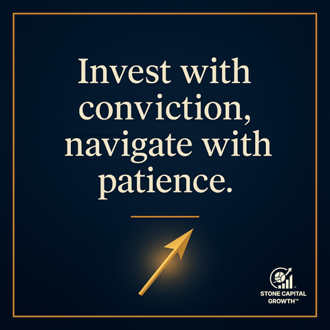 Quote overlay on deep navy with compass arrow motif symbolizing confident direction