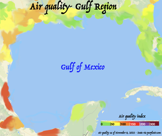 Gulf of Mexico Air quality index
Data via purpleair.com