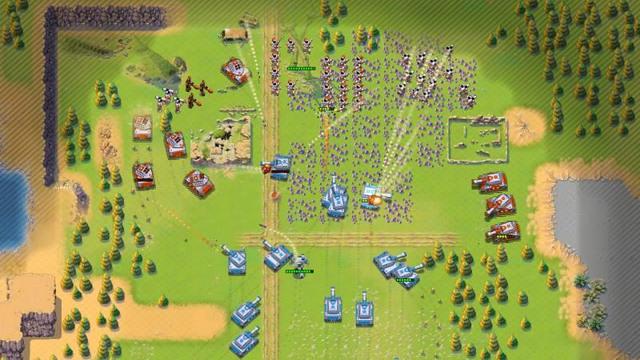 🕶️ A view of its UI (taken from the Steam site), with the entire screen showing the game area - a top-down view of a combat zone with 2 factions (tanks & soldiers, red vs. blue) clashing on a wide open field between forested areas.

📚️ Retro Commander is a single-player / multi-player (co-op, LAN/online) post-apocalyptic real time wargame (RTS). In a world where a cataclysm has occurred on Mother Earth, the player faces the AI in solo (skirmishes and comic based story campaign), or in multi and co-op (other players / AI) to face other players in multi-platform matches with multiple objectives (elimination, survival, CTF, defense, battle royale) involving different factions (with their own technologies) and an arsenal of vehicles (tanks, jets, helicopters, airships, ships, submarines, ...). Games are analyzed (statistics) and players have an ELO rating. The game focuses on a fun single player game and an exciting multiplayer experience.