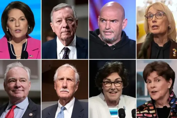 Grid of head shots of the mentioned senators. They are all white except for one. They all look pathetic and weak.