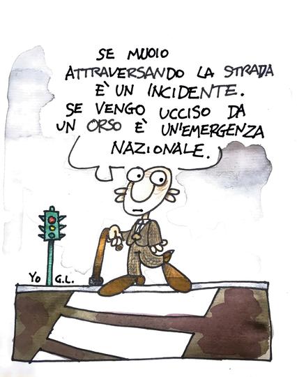 IMG_1009Anziano al passaggio pedonale - 'Se vuoi attraversando la strada è un incidente. Se vengo ucciso da un orso è un'emergenza nazionale.'