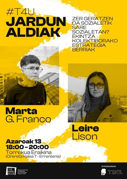 Jardunaldiaren kartela non ematen den urteko informazioa eta ikusten diren Leire eta Martaren erretratuak.