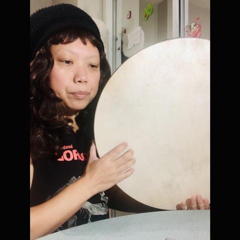 Crissy holds a Turkish bendir that’s 18”