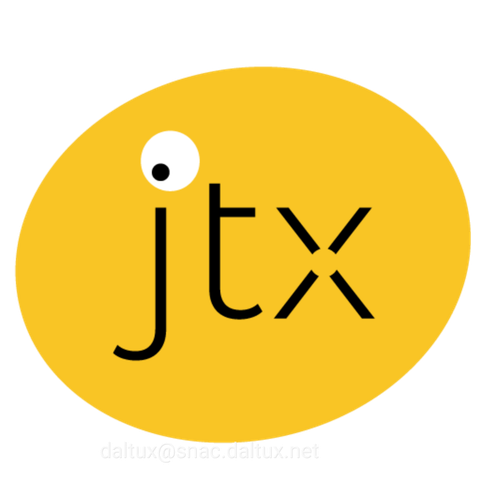 Logotipo com a inscrição JTX dentro de uma forma oval deitada amarela.
