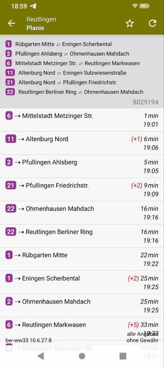 Verspätungen angezeigt in Öffi