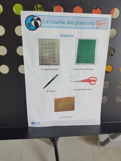 Photographie du recto de la fiche à tester La
Course des poissons...