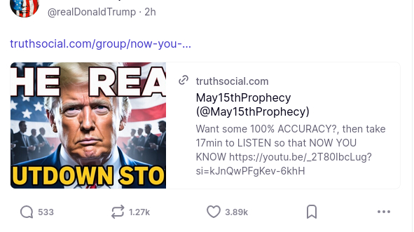 This screenshot is proof that the incumbent US President actually published such nonsense on his anti-social media platform.