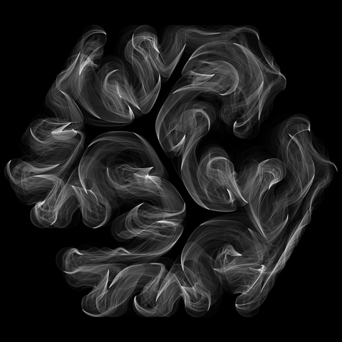 generative art, lots of grey transparent curves produce a structure with shades of grey along a tree graph