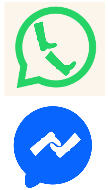 Les logos modifiés de WhatsApp et Messenger qui intégre une paires de botte des fascistes des année 1930.