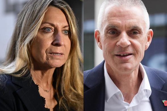 Deborah Turness y Tim Davie, los dos dimitidos de la BBC, en sendas imágenes de archivo. (Getty Images)