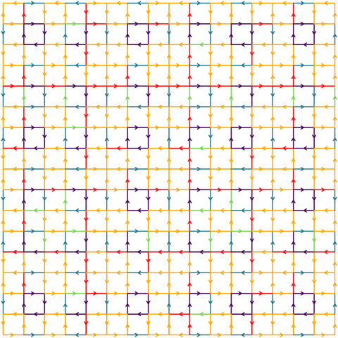 A 16 by 16 patch of tiles using the prototiles in the previous image
