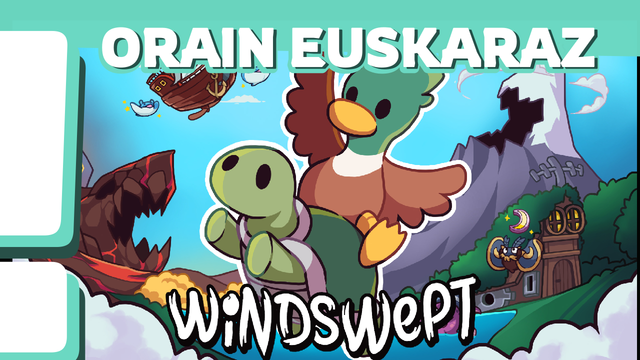 Windswept bideojokoaren irudi nagusia, "ORAIN EUSKARAZ" testuarekin.