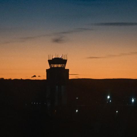 The air traffic control tower at Albany International Airport in New York.