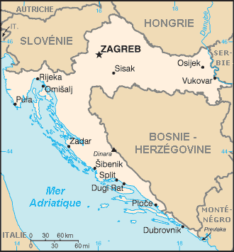 Carte de la Croatie provenant de Wikipedia