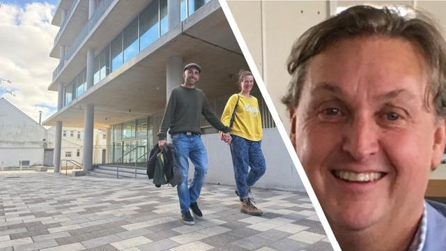 Montage of Swansea’s 71/72 Kingsway courtyard and Huw Mowbray, the council officer remembered through the new Mowbray Yard city centre tribute.