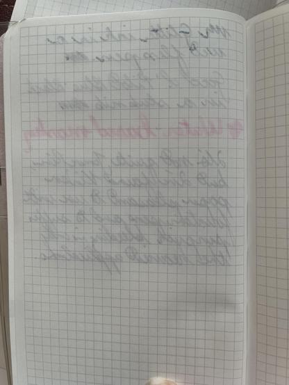 the back side of the notes page to show that the heaviest, wettest ink has bled through a little bit but the others have not (there is however shadow, since like a hobonichi the paper is thin)