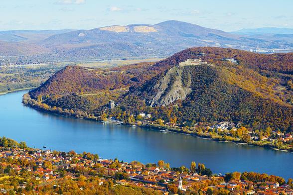the castle of visegrát, seen from the julianus observation tower near nagymaros, hungary