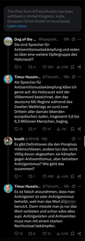 Der selbe Text, nur daß der Originalpost von X ausgeblendet wurde, weil er gegen lokale Gesetze in Großbritannien, Indien und der EU verstößt.