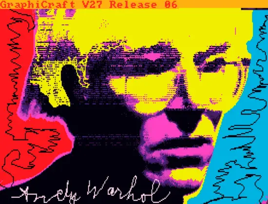 Portrait de Warhol sur Amiga. La mention "graphicraft V27 release 86.