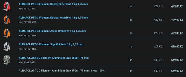 Objednávka z Aurapolu, kde ke čtyřem špulkám mám pátou ASA zdarma