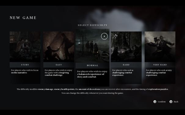 Difficulty level selection
Normal: For players who wish to enjoy a balanced experience of story and combat