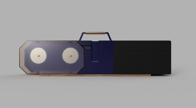 Front profile render of the Harmon Wowshi W02 prop modeled off the in-game reel-to-reel boombox from Disco Elysium.