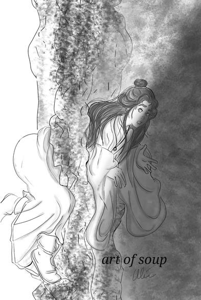 Xie Lian from Heaven official's blessing is stocked that he's stuck in a wall.