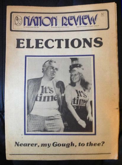 Gough Whitlam and Li'l Patti in from page of Oct 1975 Nation Review.