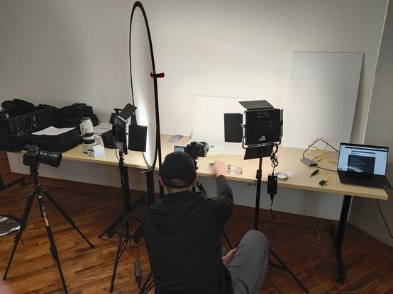 Neal doing beauty shots of the ManT1S on a turntable.