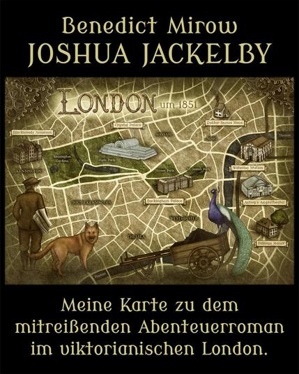 Meine Karte zum Roman. Stadtplan von London mit illustrativen Elementen.