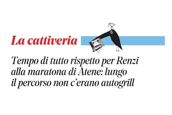 Tempo di tutto rispetto per Renzi alla maratona di Atene: lungo il percorso non c'erano autogrill.