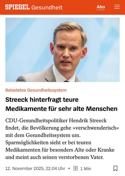 screenshot von hemdrix streek der ZITAT teure medikamente für sehr alte menschen ZITAT ENDE hinterfragt