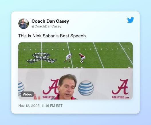 This is Nick Saban's Best Speech. https://t.co/r0ZlkNvBfz