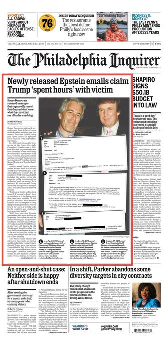 Longest Philadelphia Inquirer front page.
