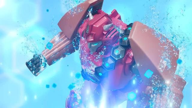 Elita-1 surrounded by blue energy in Transformers: CYBERWORLD.