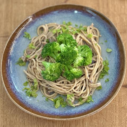A close-up of my plate with the meal as described in the post.
