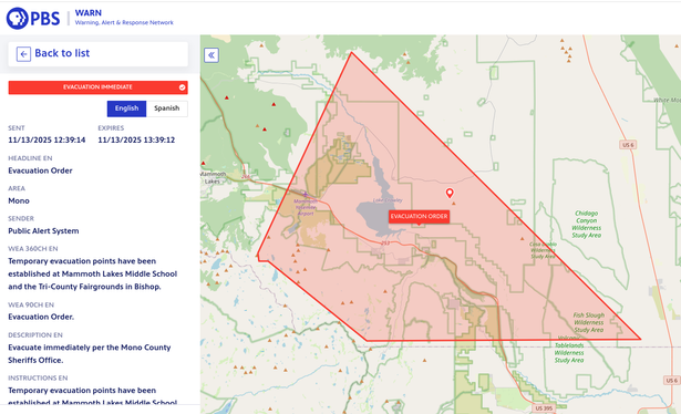 Large area informed of a shelter/evacuation