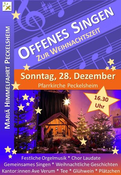 Plakat zum Offenen Singen am Sonntag, 28. Dezember 2025, 16:30 Uhr, in der Pfarrkirche Peckelsheim