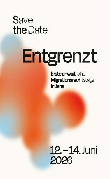 Abstraktes Grafikdesign in orange und blau auf weißem Grund.
Darauf: Save the Date, Titel und Termin des Kongresses