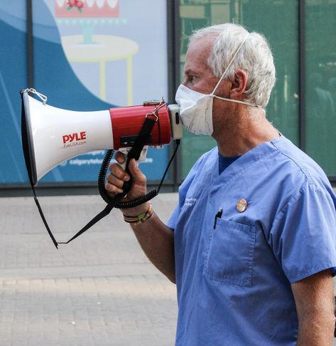 Hub co-founder Dr Joe Vipond on the megaphone