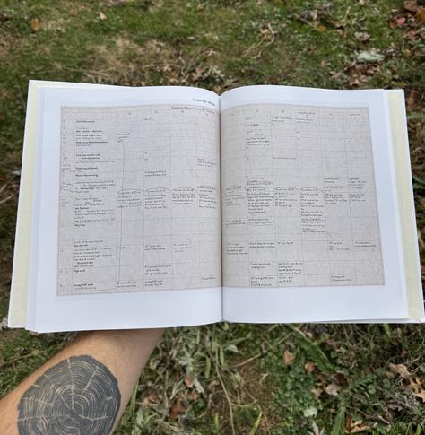 a transcription of a page of Thoreau’s phenological chart for October 1852-1861; the year is at the top and in each column are recorded phenological phenomena with dates and descriptions