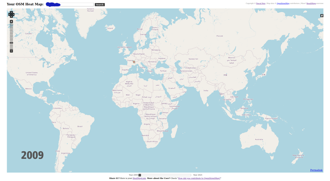 OSM personal edit heatmap map 2025