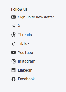 screenshot from raspberrypi.com,
showing all he social media accounts:
Threads
TikTok
YouTube
 Instagram
Linkedin
 Facebook

but no mastodon account