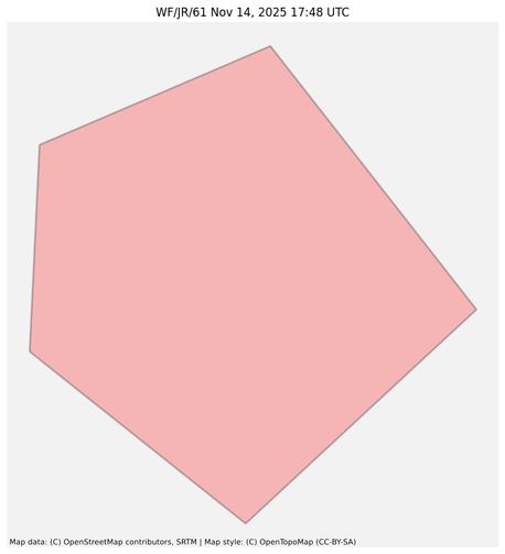 Visual map representation of the WF/JR/61 wildfire, showing the perimeters of the 0.01 acre fire on a map.