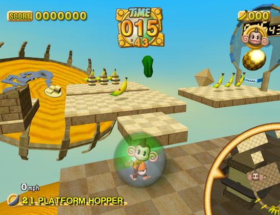 Gameplay screenshot of Aiai waving at the camera on Platform Hopper, KartingKoopa's first ever custom stage