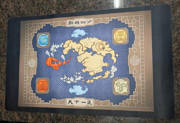 A TCG playmat with a map from Avatar The Last Airbender