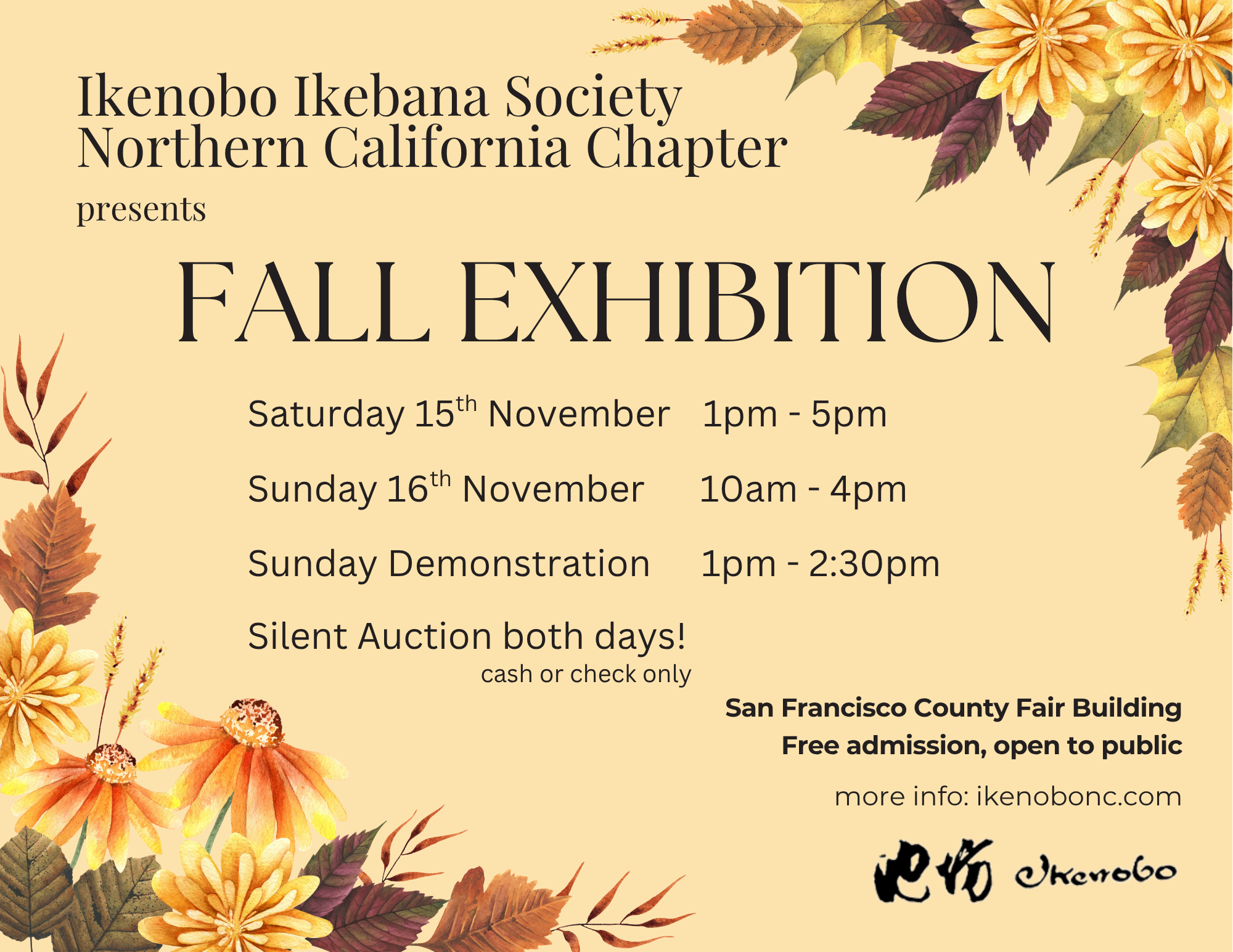 Flyer for ikebana exhibition this weekend